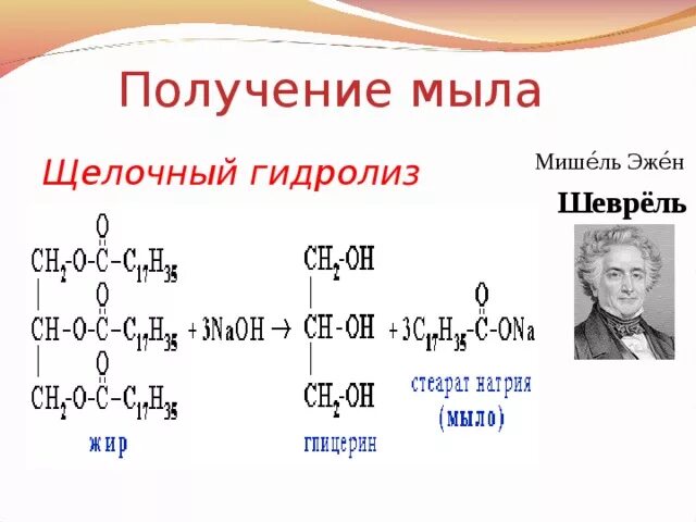 Реакция получения мыла из жира. Получение мыла химия реакция. получение мыла формула.