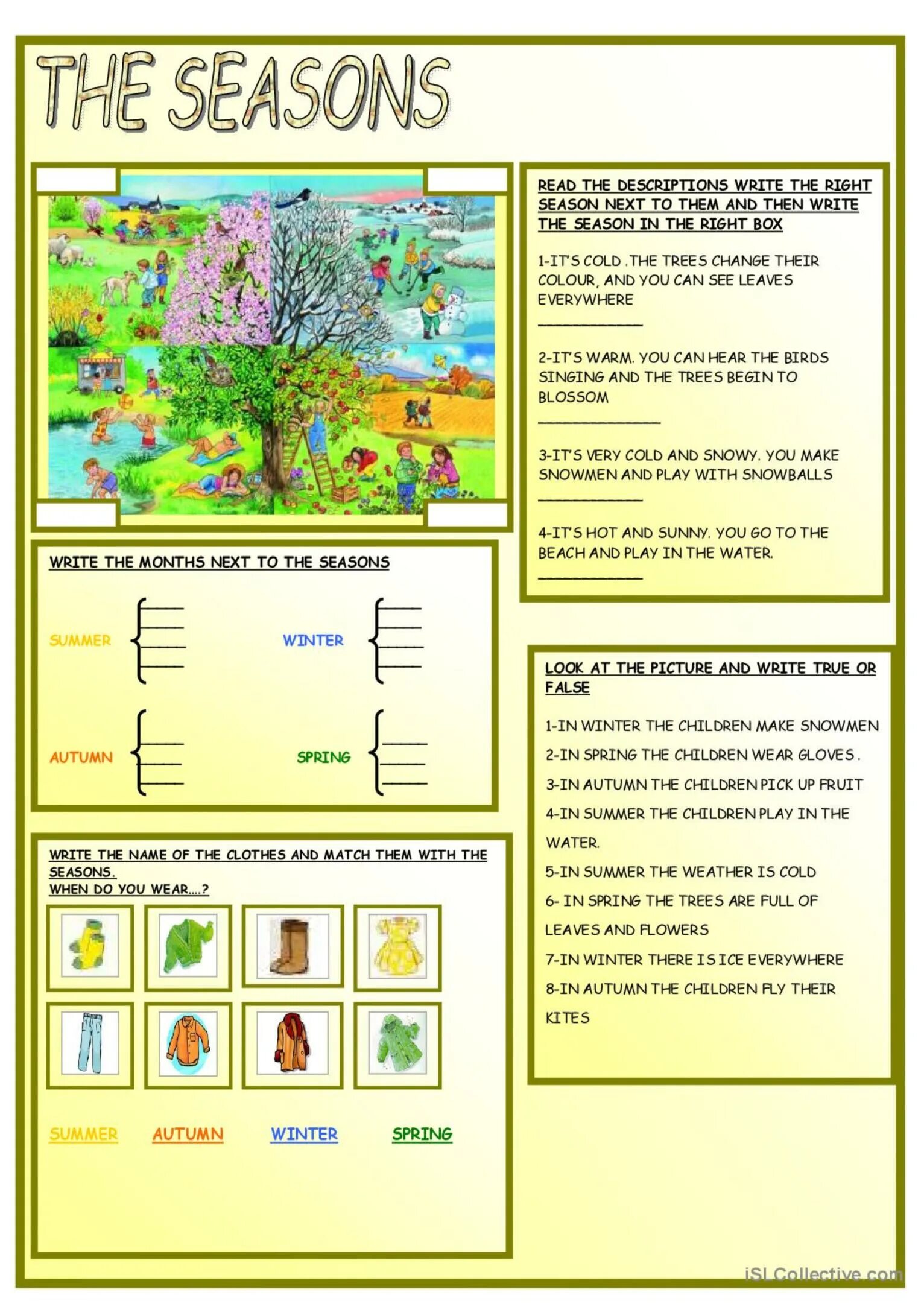 Describe seasons. Времена года Worksheets. Задания по английскому времена года. Seasons упражнения.