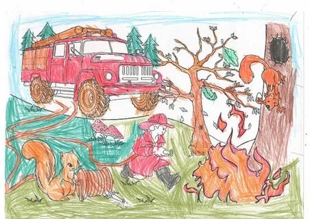 Рисунок пожар в лесу