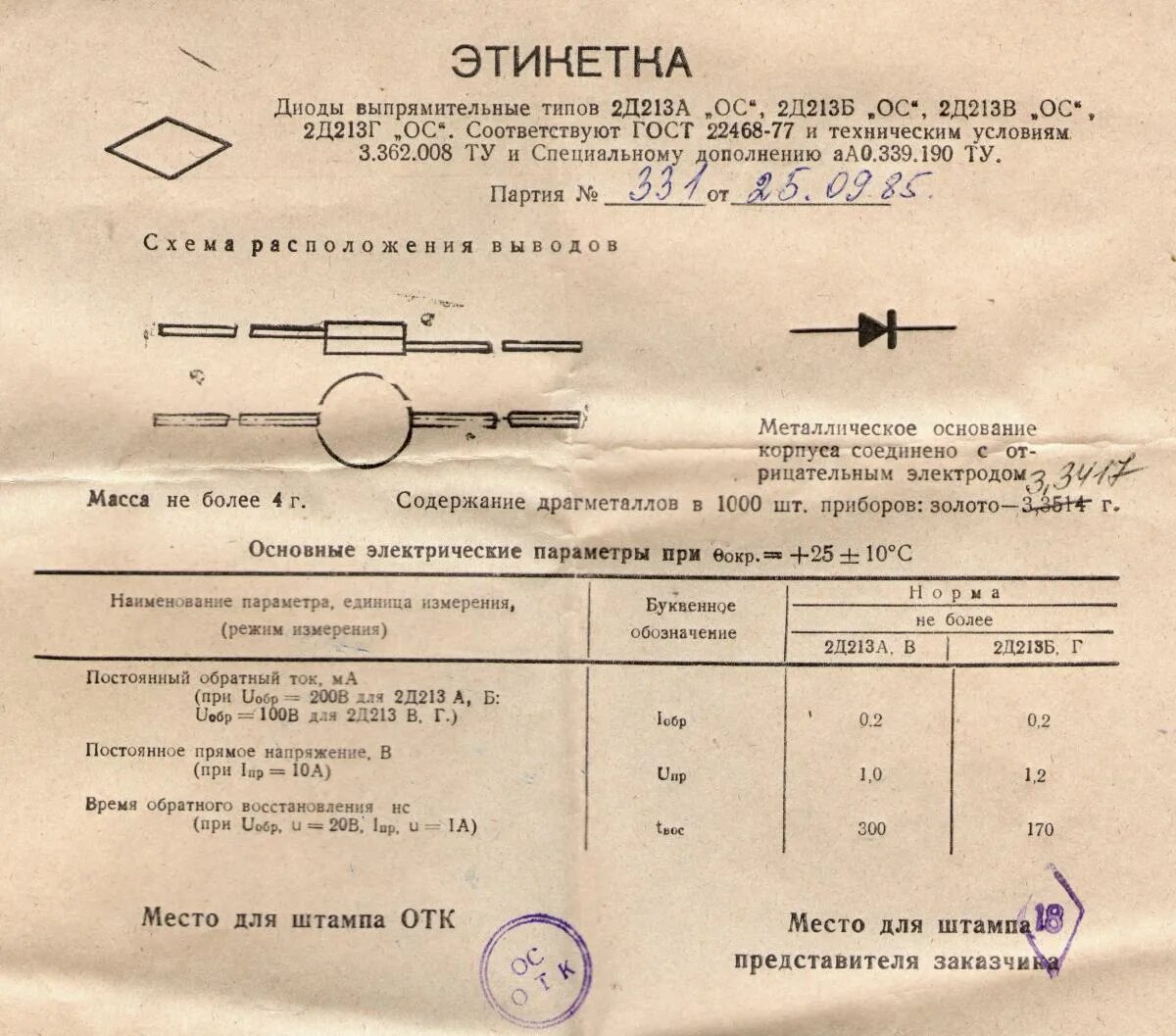 Диод д1 кд103а. Диод 2д213а содержание драгметаллов. Диод 2д213б содержание драгметаллов. 2д213б характеристики диода. Драгметаллы в диодах