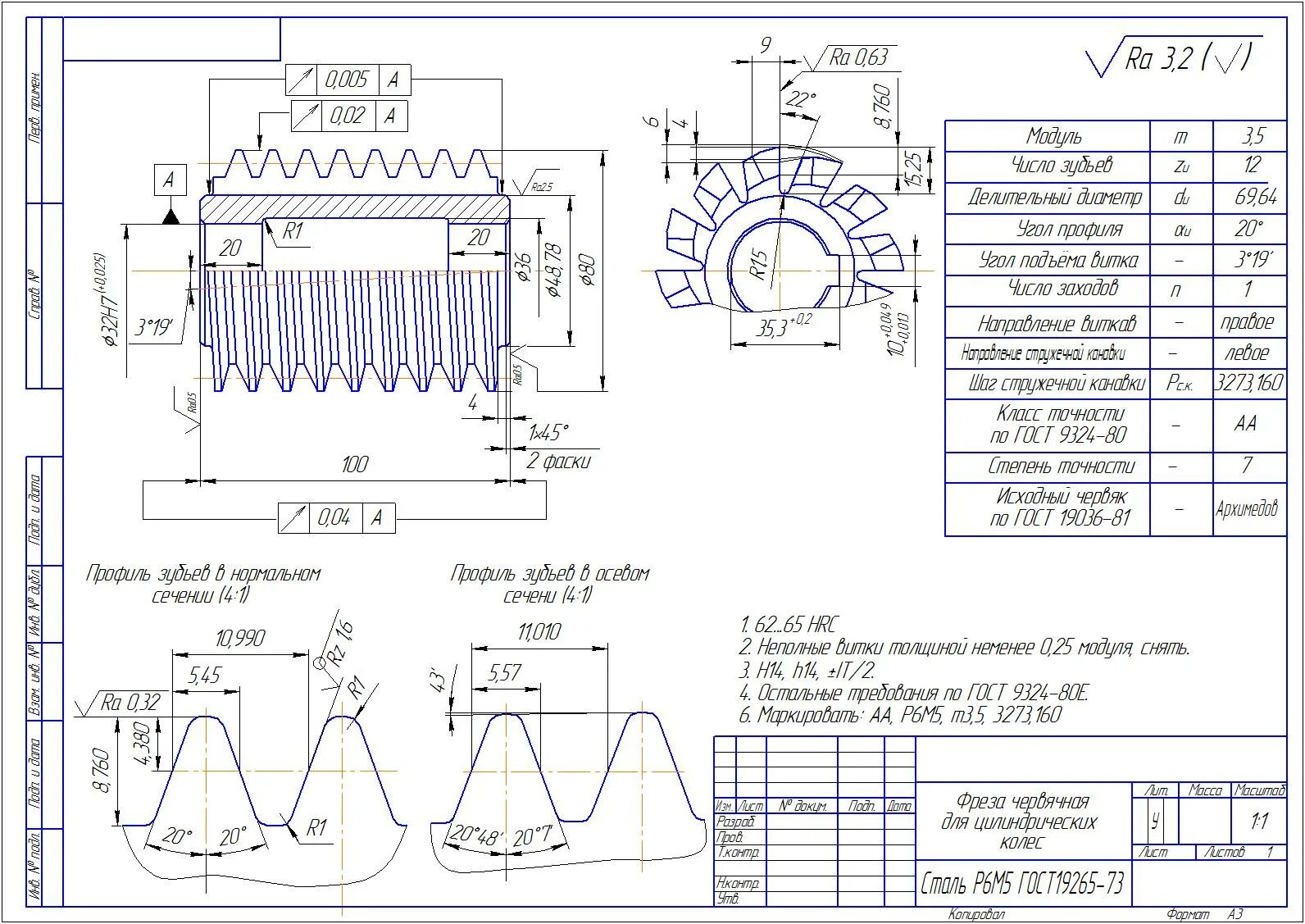 5. 5. Чертеж червячной фрезы 112. Модуль 3 модуль 1. Модуль 3 модуль 1.