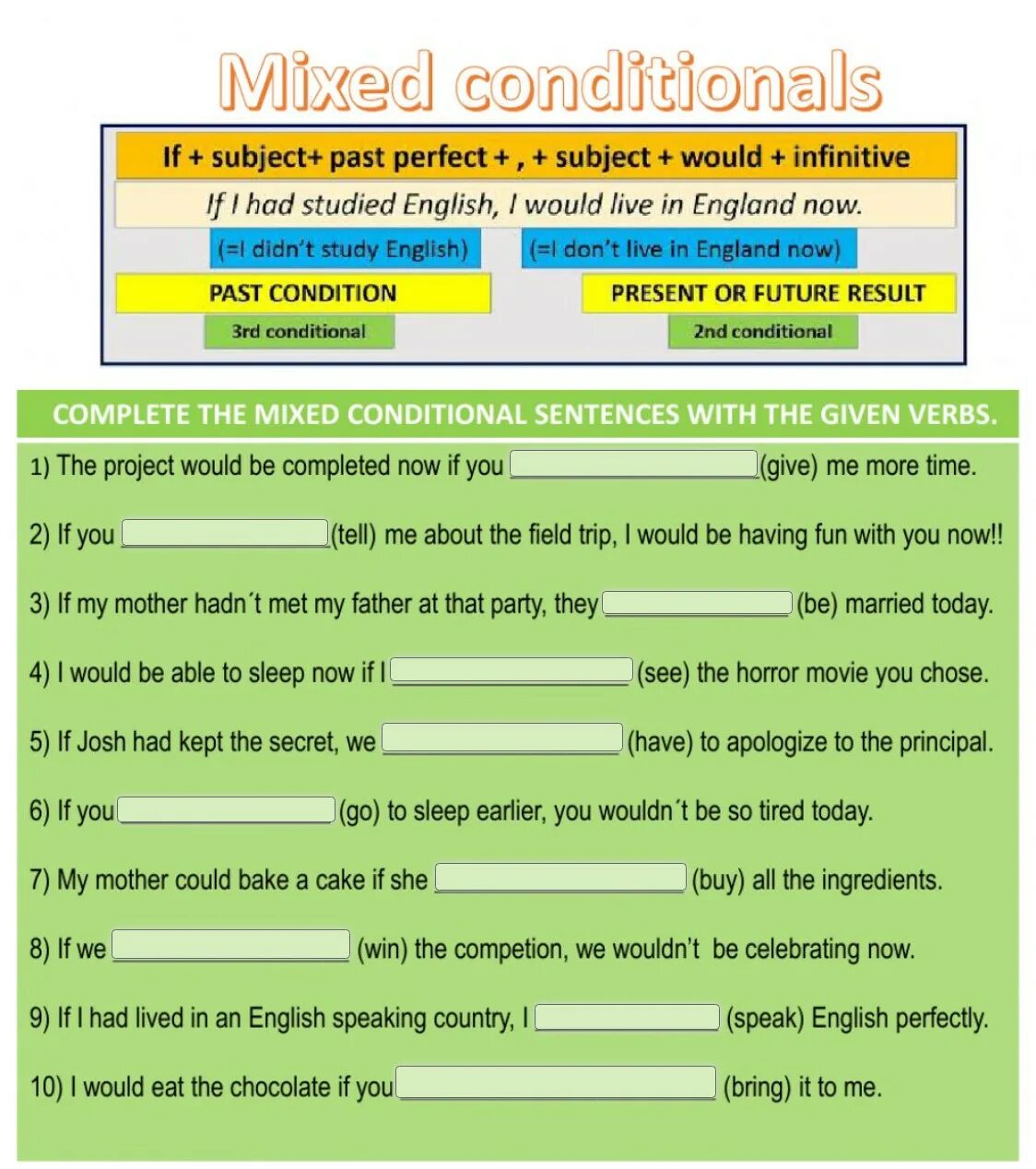 2 conditional speaking. Conditionals упражнения. Mixed conditionals в английском Worksheets. Условные предложения Worksheets. Conditional sentences микс.