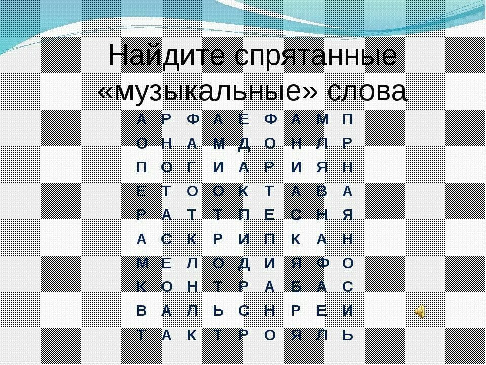 Спрятанные слова в тексте. Найди слово. Музыкальные слова. Найдите слова. Слова из букв мужские