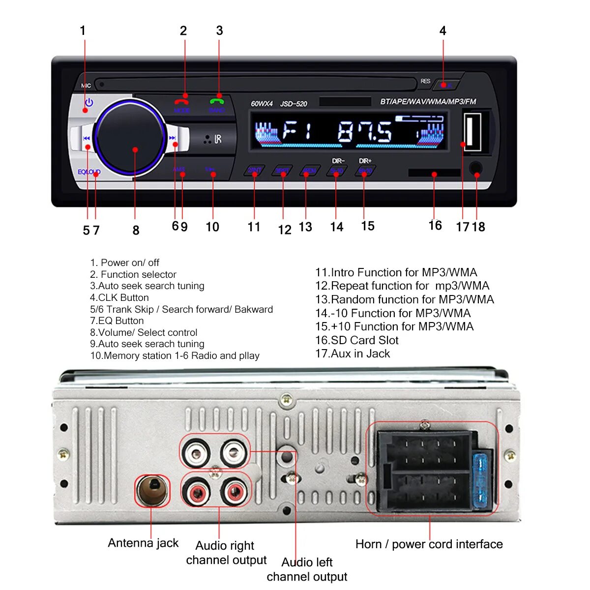 Как включить блютуз на магнитоле пионер. Магнитола 60wx4 JSD-520. Магнитола Пионер JSD 520. Магнитола Polar Lander JSD 520.