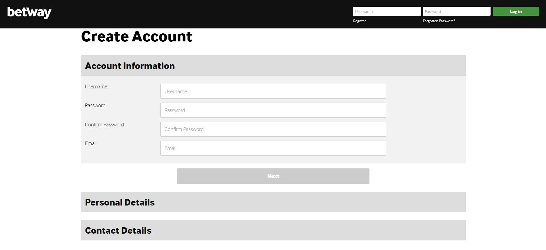 Аккаунт хану. Betway login. Registration. Create account. Account88.
