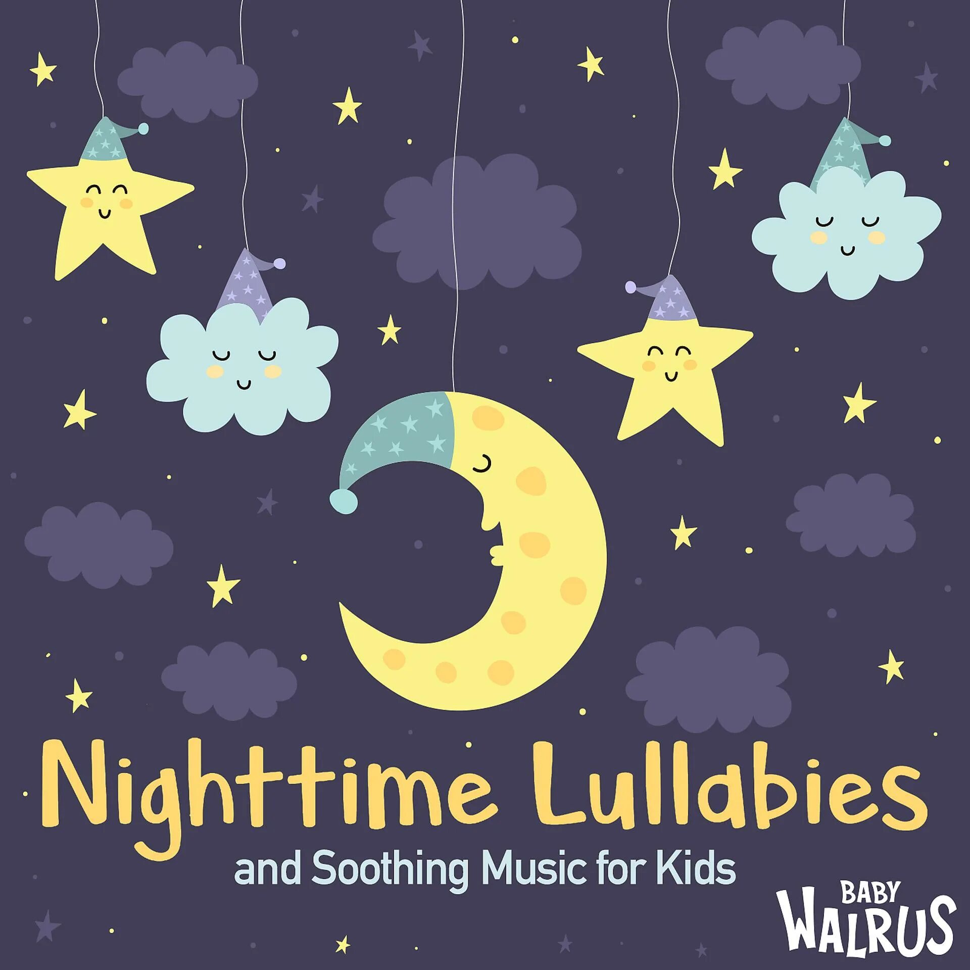 Good Night карточка для детей. Спящие Луна вектор. Lullabies.