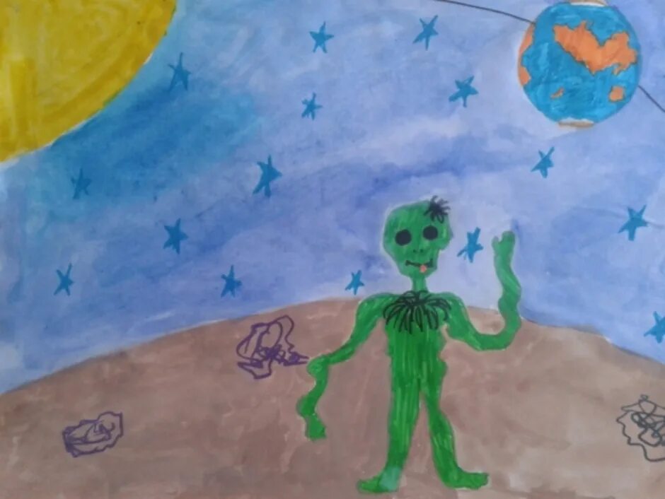 Детский рисунок на тему космос. Детские рисунки на тему космос. Рисование инопланетяне в подготовительной группе. Рисунки на тему космос для детей.