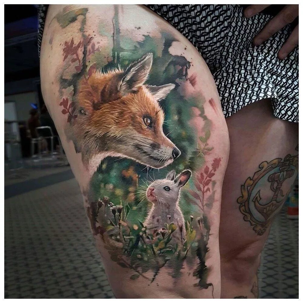 Тату лиса. Лисёнок цветной тату. Тату лиса. Тату лис и лиса. Тату лиса и заяц.