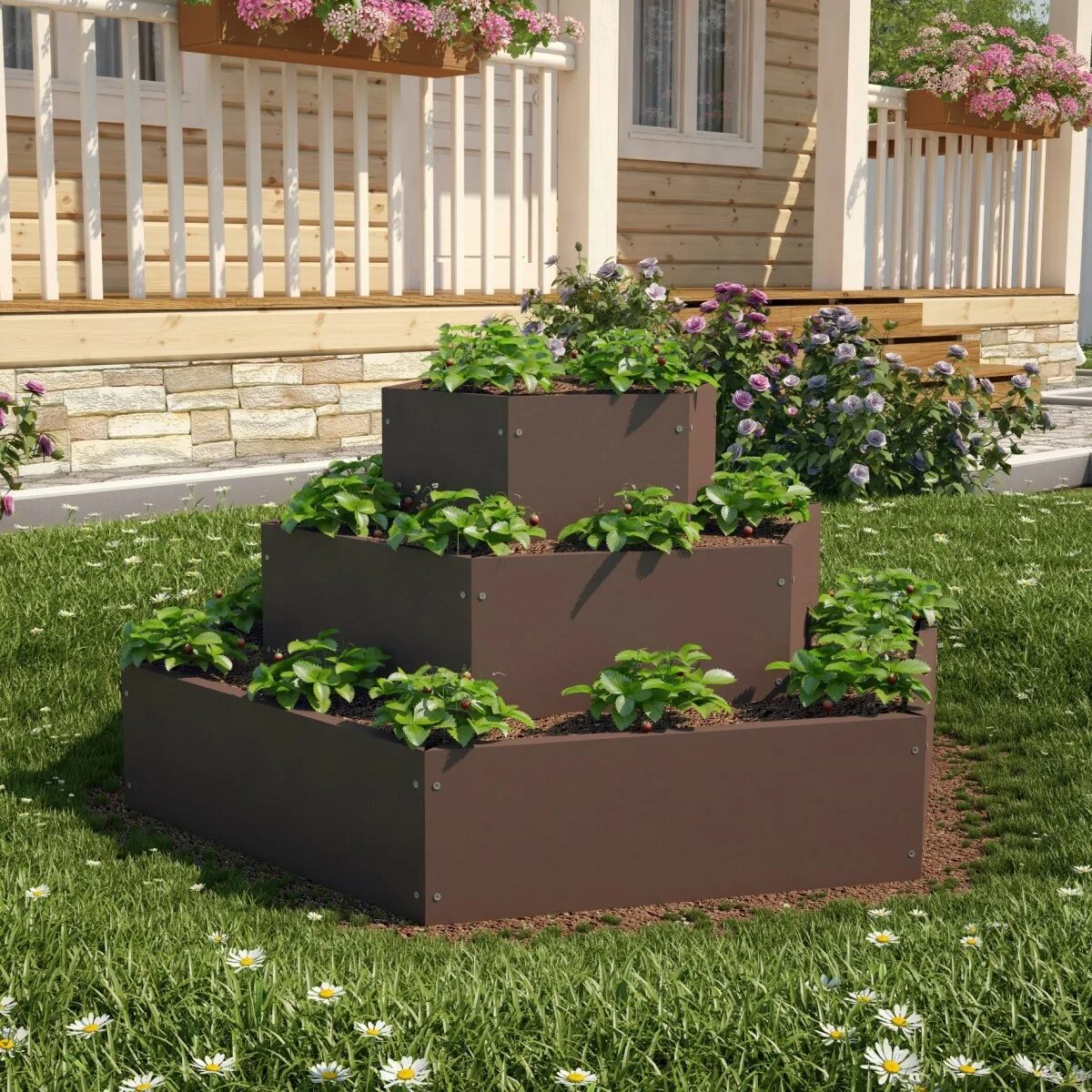 Многоярусные грядки. Грядки для клубники многоярусные. Вертикальная клумба для клубники. Клумба квадратная трехъярусная. Keter грядка.