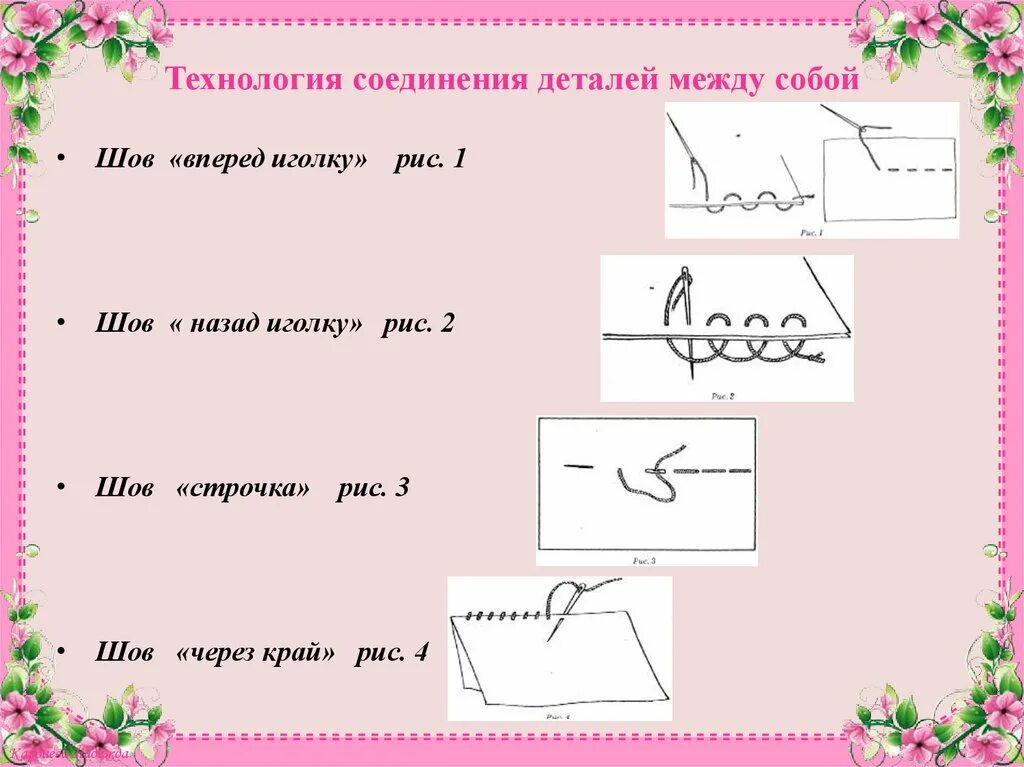 Стежки для соединения деталей. Технология 2 класс шов вперёд, шов. Швы для соединения деталей. Соединительный шов иголкой. Шов строчка ручная.