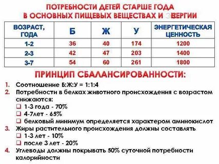 Потребности ребенка в год