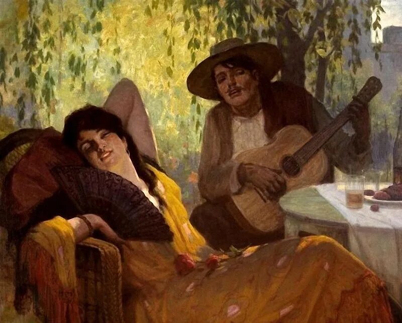 Gordon Coutts (1868 – 1937) портретв. Gordon Coutts (1868 – 1937) картины. Испания Серенада живопись.