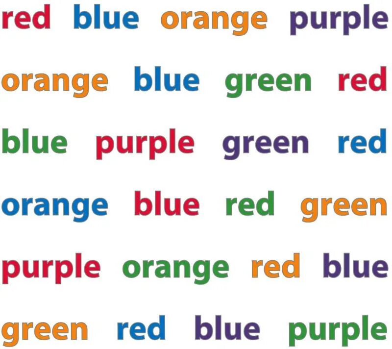 Прочитай слова по цвету. Тест струпа на английском. Цветные английские слова. Тест Stroop. Цветовой тест струпа.