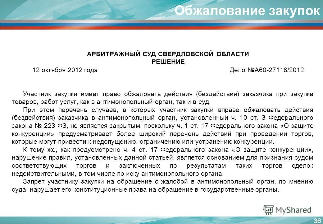 обжалование действий участников закупок