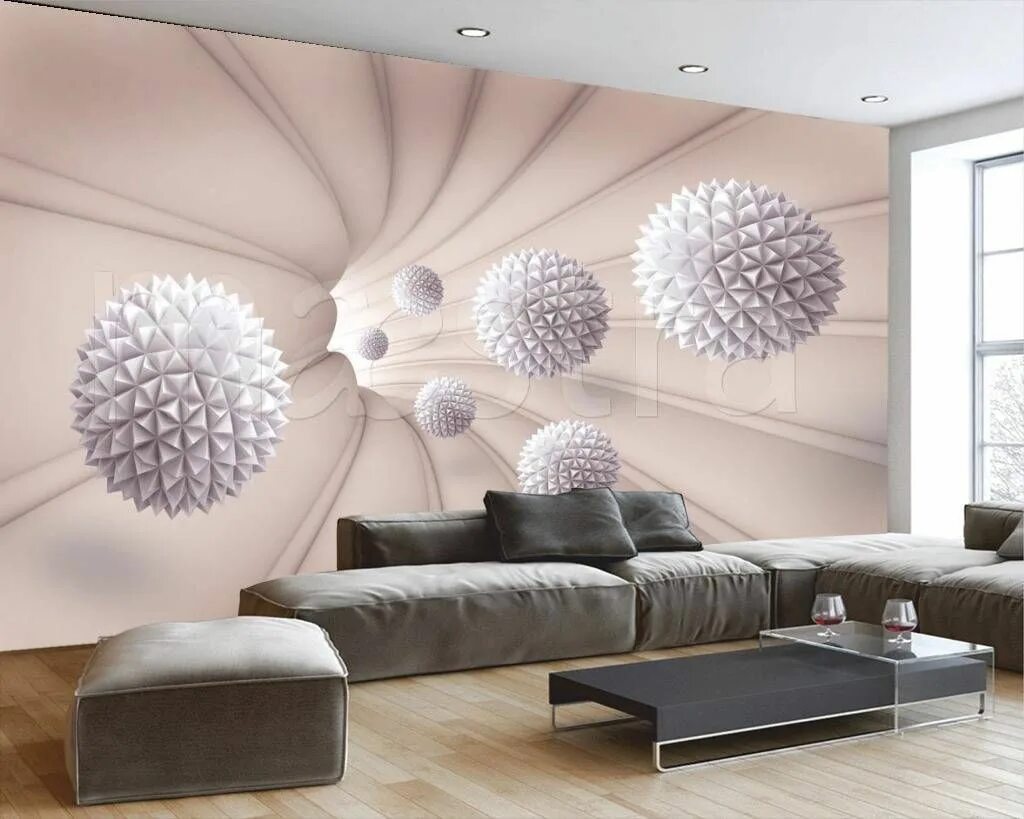 Фотообои шарами. Фотообои 3d в интерьере. Фотообои 3д для стен в гостиную. Обои с шарами в интерьере. Обои шары плетеные в интерьере.