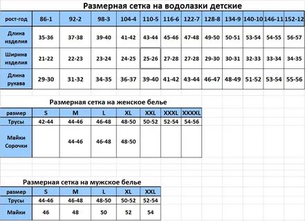 Размерная сетка магазин