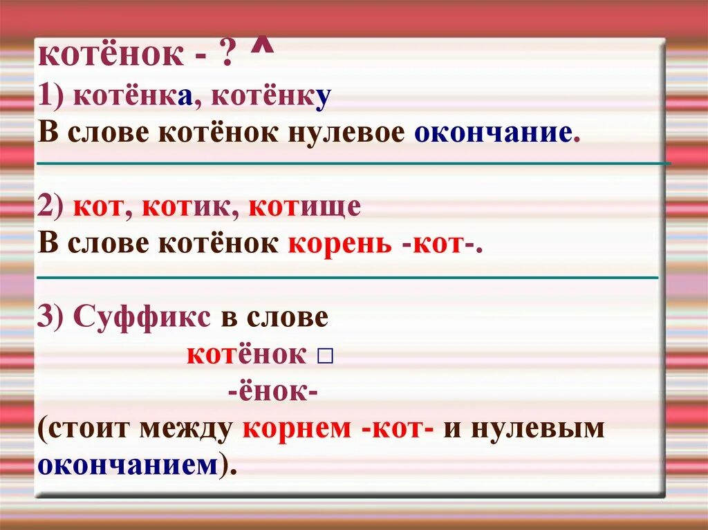 котенок суффикс. котик какой суффикс. котище суффикс. суффикс правило 3 класс. кот однокоренные слова.