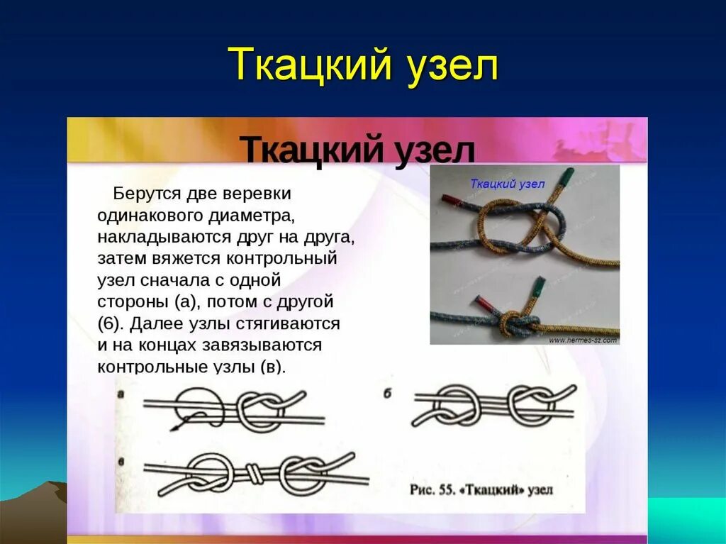 Ткацкий узел соединения нитей. Ткацкий узел туристический. Туристические узлы ткацкий узел. Узел ткацкий схема вязания.