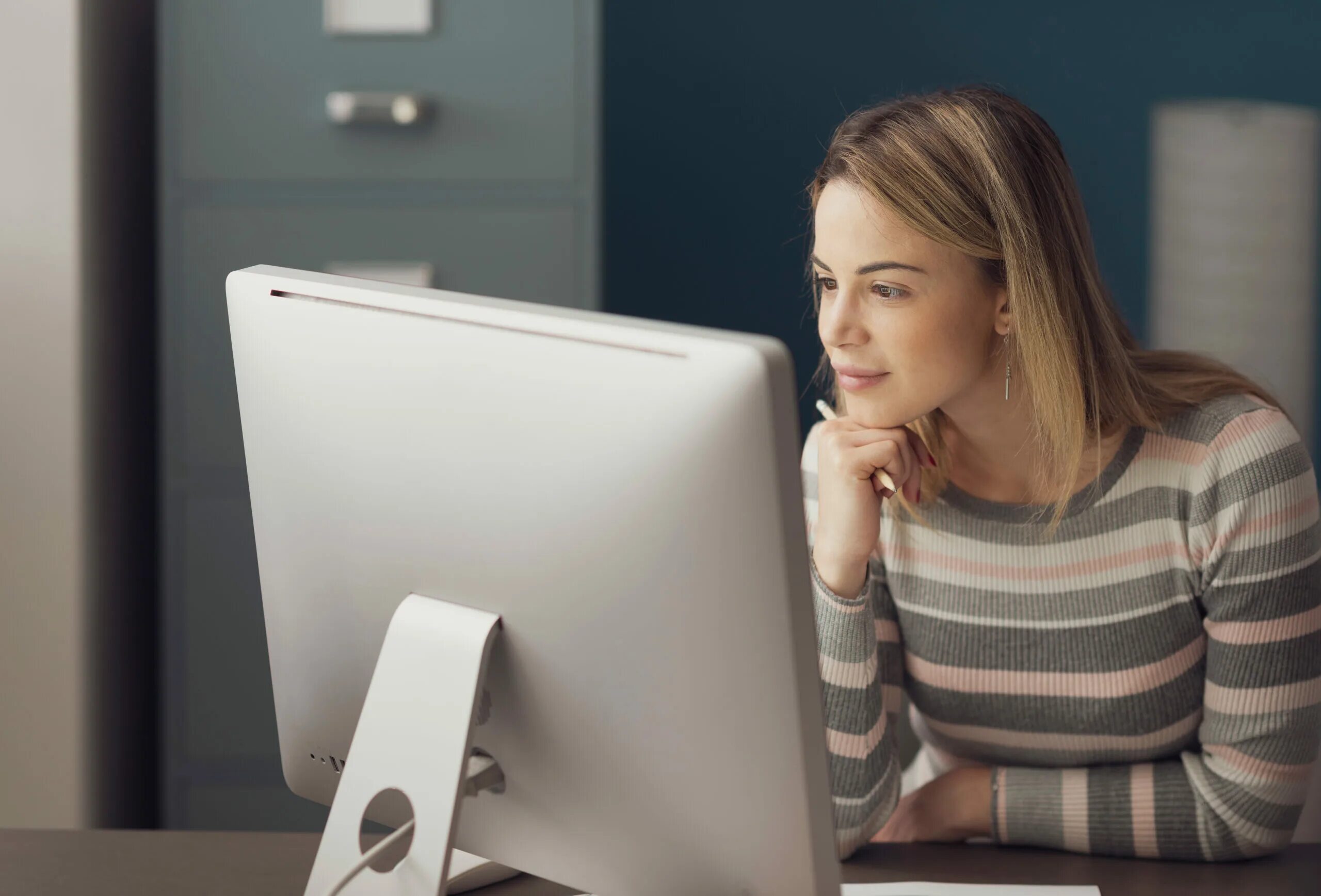 Is she on the computer