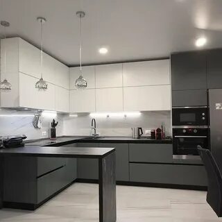 Угловая кухня серых тонов