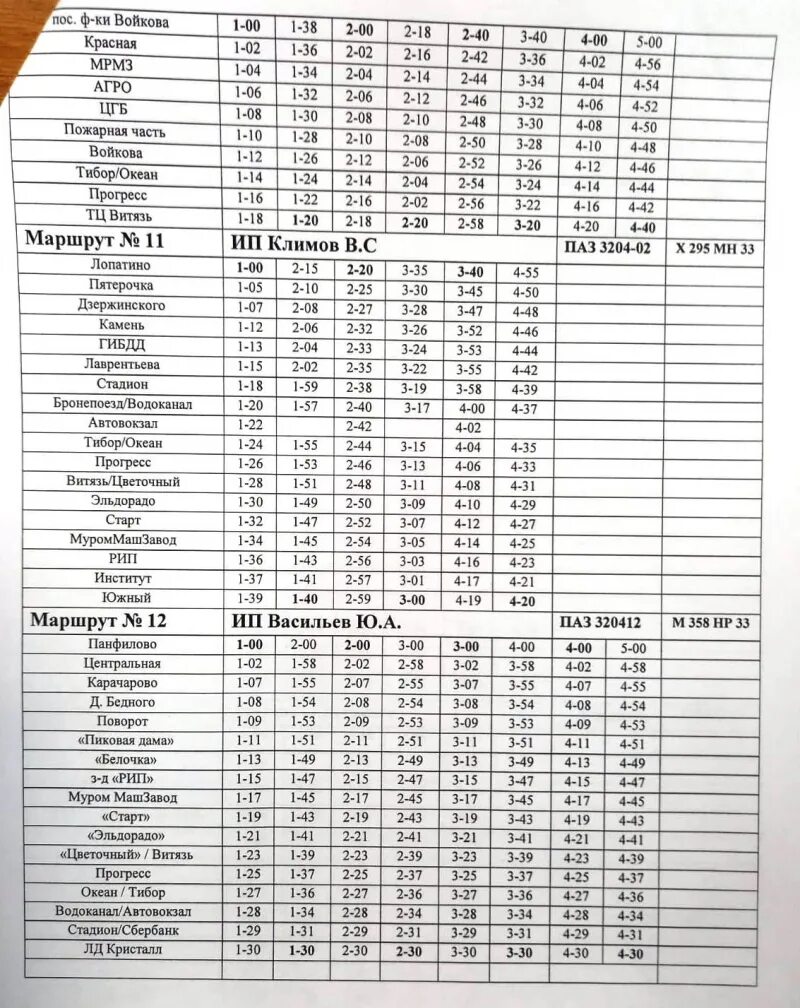 Расписание муромское калининград