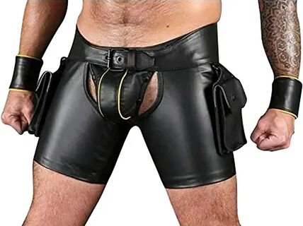 Men's Real Leather Cargo Shorts Pockets Max 74% OFF Bikers Chaps. 