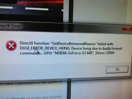 Directx function dxgi error device hung