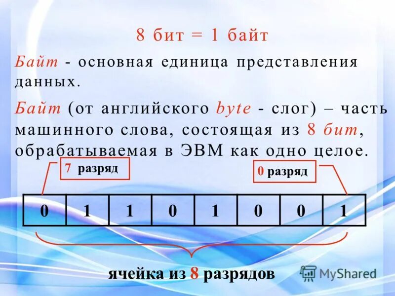 Что такое бит и байт в информатике. 8 Бит в байтах. 1 Бит 1 байт. Строение байта.