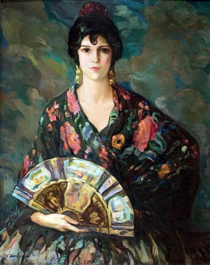 Жена испанка. Джоан кардона llados (1877-1957). жоан блуэн. испанка с веером в живописи. испанка портрет женщина.