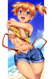 Wallpaper : Misty, pokemon, anime girls, blue eyes, beach, underboob 1041x1...