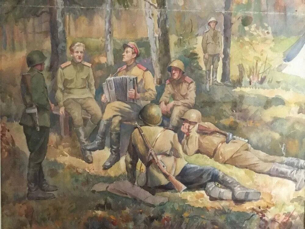 Солдаты их было трое. Картина солдаты Рутштейн. «В прифронтовом лесу» (1942). Картины о войне.