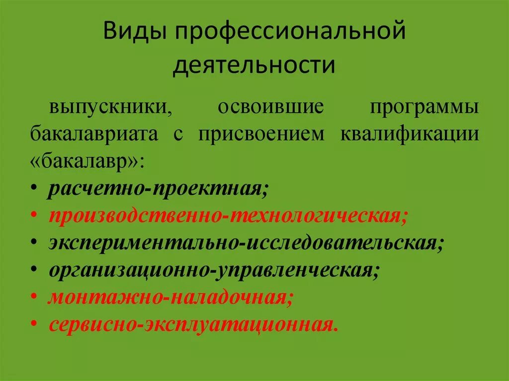 Виды профессиональной деятельности человека