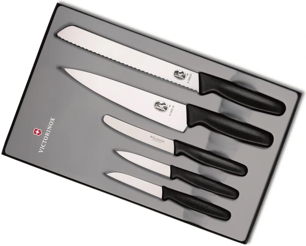 Нож кухонный купить в спб. Кухонный набор Victorinox 5.1163.5, из пяти ножей. Кухонные ножи Викторинокс. Набор ножей Викторинокс. Нож кухонный Victorinox Fibrox.