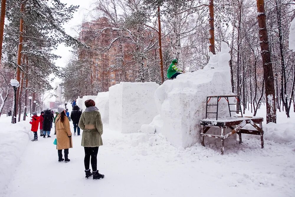 Снежный парк. Новосибирск зимой. XXLLL фестиваль снежных скульптур в Центральном парке в Новосибирске. Снежные скульптуры Новосибирск 2023.