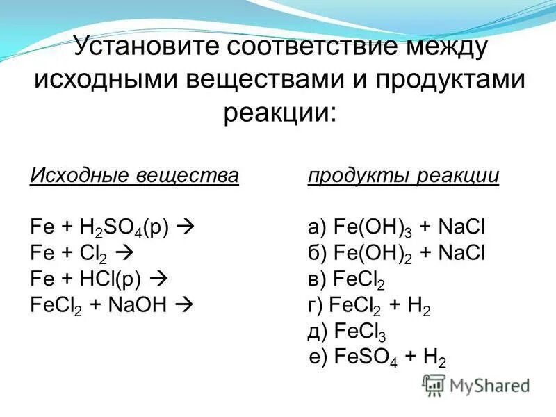 K2o feso4. Реагирующие вещества и продукты взаимодействия. Установите соответствие между исходными веществами и продуктами. Реакции между веществами и продуктами. Установите соответствие исходные вещества продукты реакции.