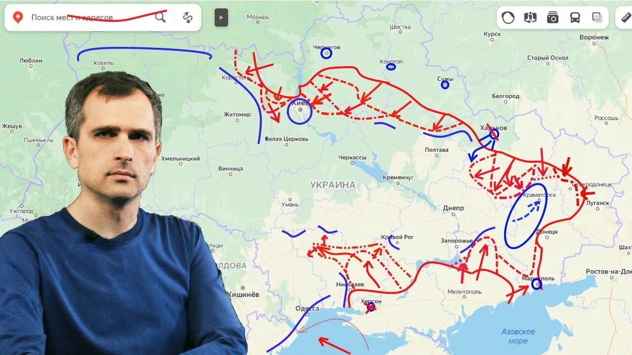 Карта продвижения российских войск на Украине.