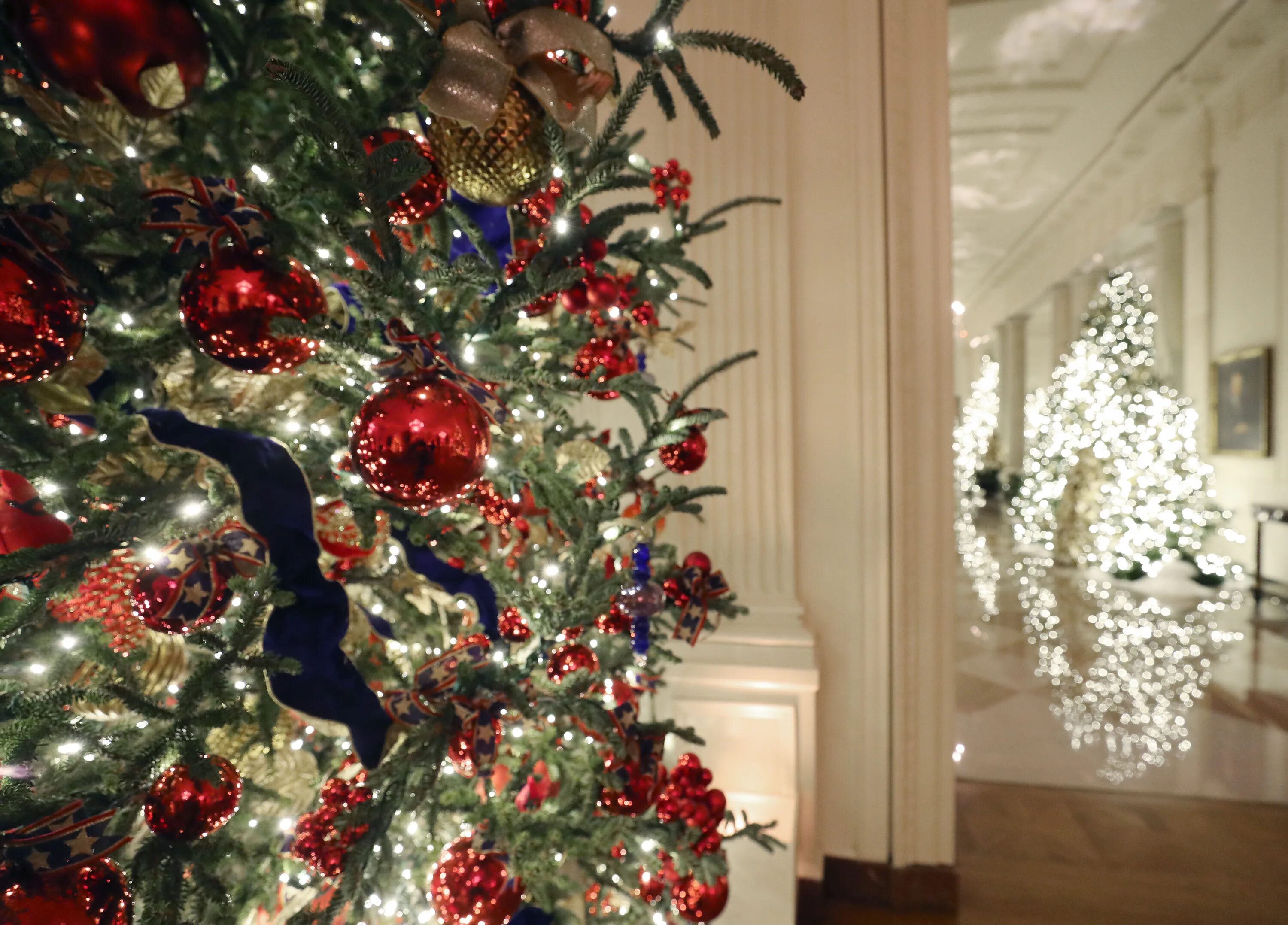 Как украсить елку в 2024 году дракона. Мелания Трамп украсила белый дом к Рождеству 2020. Новогодняя елка в белом доме. Украшение елки в Америке. Новогодняя елка в красных тонах.