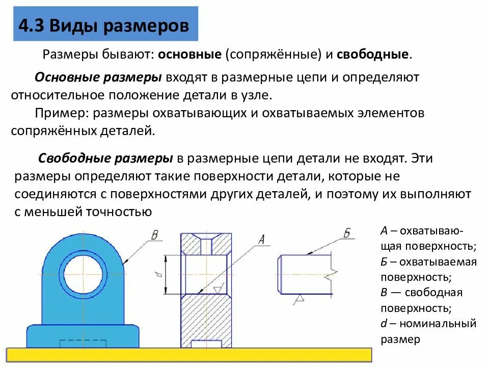Виды размеров и поверхностей