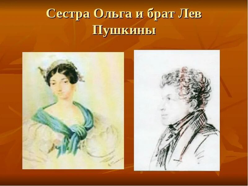 Сколько сестер у пушкина. Портреты брата и сестры пушкина.