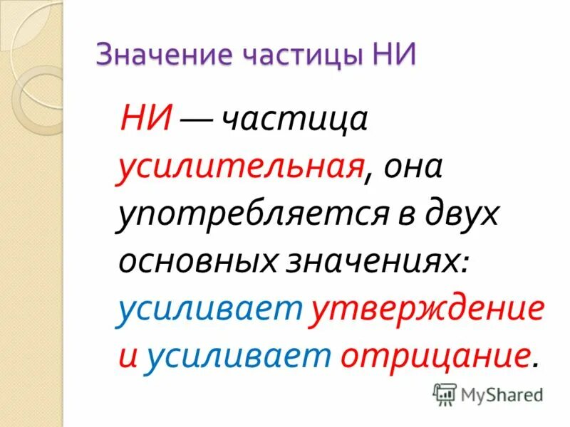 Правописание не и ни презентация. Частицы со значением усиления. Усилительная частица ни. Усилительное значение частицы ни. Усилительные частицы с не.