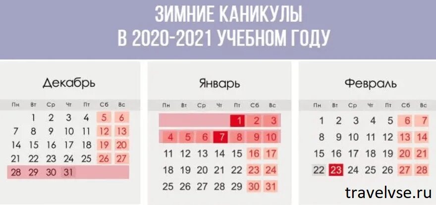Когда заканчиваются зимние каникулы в этом году