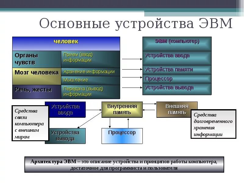 И приемов общения человека и эвм это. Основные устройства эвм. основополагающие принципы устройства эвм. основные устройства эвм и их характеристики. внешние устройства эвм.