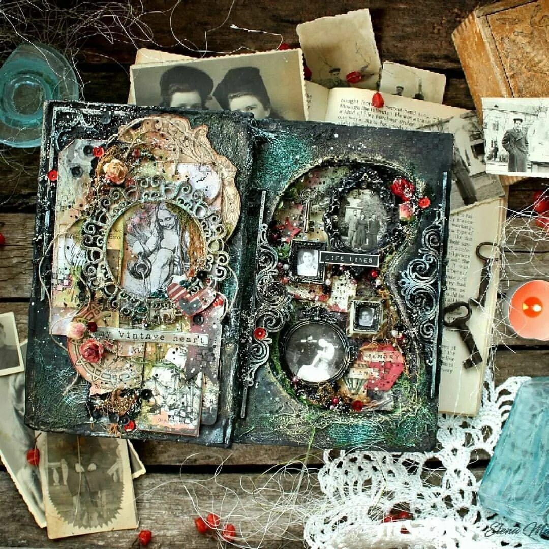 Altered studio. Альтер скрап. скрапбукинг ужасов. блокнот техника. altered book.
