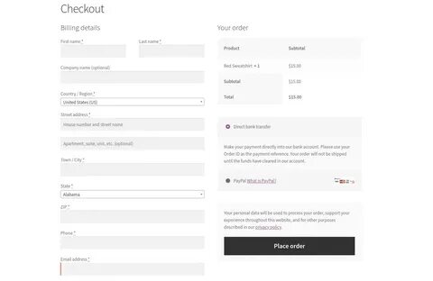 Страница оформления заказа woocommerce