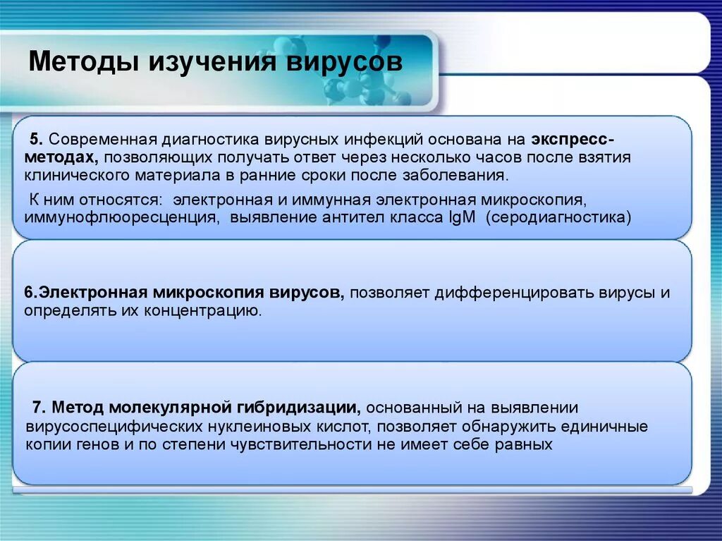 От других методов данный метод. Методы изучения вирусов. Методы выявления вирусов. Экспресс методы диагностики вирусов. Современные методы диагностики вирусных инфекций.