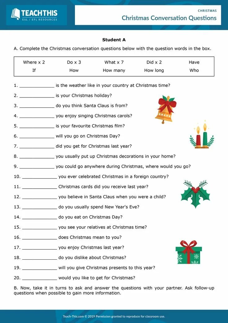 Presents questions for discussion. Questions about christmas. christmas worksheets questions. questions for discussion in english christmas. questions about new year and christmas.