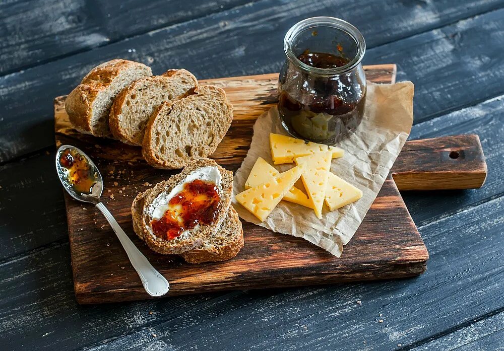 Bread And Cheese - Bread and Cheese on Wooden Board - CleanPNG / KissPNG