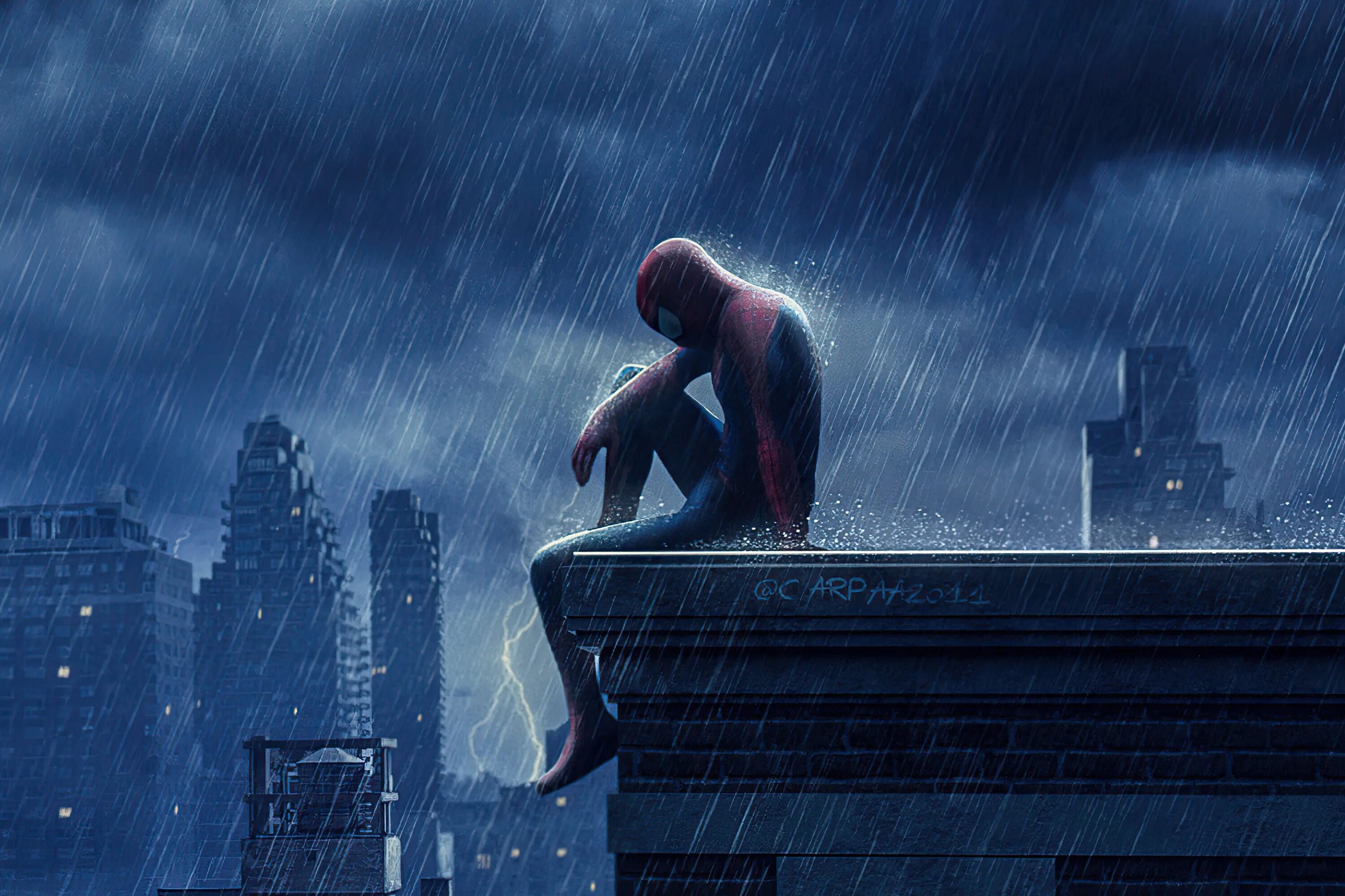 Тема sophie rain spider man video original. Человек паук сидит на крыше. Человек паук 2048. Человек паук сидит. Человек паук сиди на крыше под дождём.