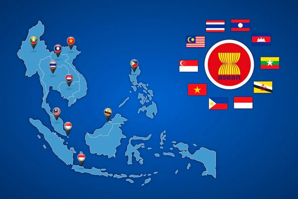 Асеан на карте. Ассоциация государств Юго-Восточной Азии (АСЕАН). Ассоциация государств Юго-Восточной Азии (АСЕАН) на карте. Флаг АСЕАН.