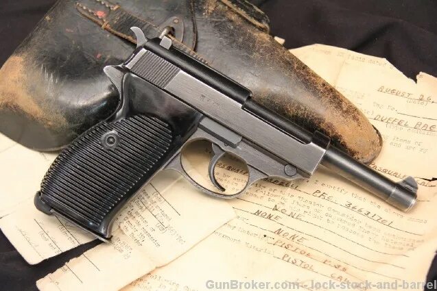 Walther p38 с глушителем. GUNSBROKER ММГ. (C) Nazi marked Walther p-38 Semi-Automatic Pistol.